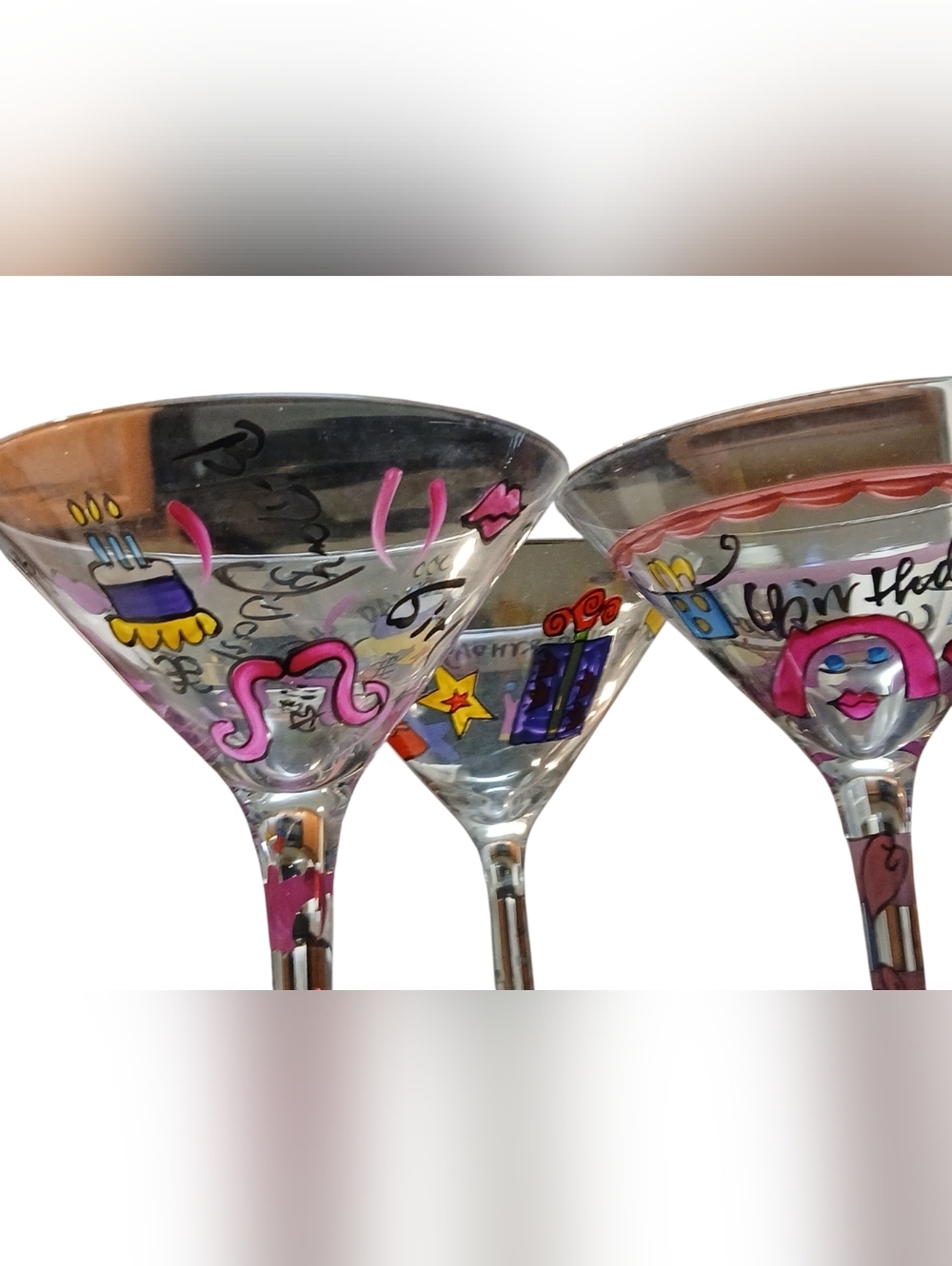LuLu -NWT Set Of 3, Happy Birthday Cocktail Glasses Different Design On Each one - Picture 8 of 9